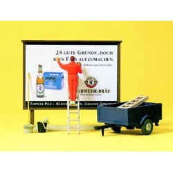 Plakatkleber auf Leiter